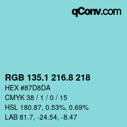 カラーコード: RGB 135.1 216.8 218 | qconv.com