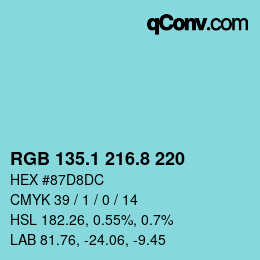 Color code: RGB 135.1 216.8 220 | qconv.com