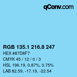 カラーコード: RGB 135.1 216.8 247 | qconv.com