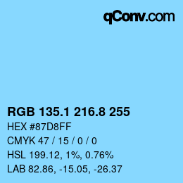 Color code: RGB 135.1 216.8 255 | qconv.com