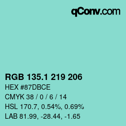カラーコード: RGB 135.1 219 206 | qconv.com