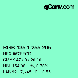カラーコード: RGB 135.1 255 205 | qconv.com
