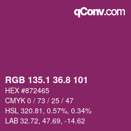 カラーコード: RGB 135.1 36.8 101 | qconv.com