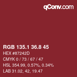 カラーコード: RGB 135.1 36.8 45 | qconv.com