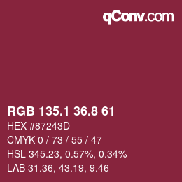 カラーコード: RGB 135.1 36.8 61 | qconv.com