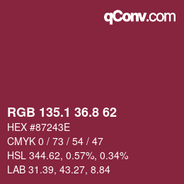 カラーコード: RGB 135.1 36.8 62 | qconv.com