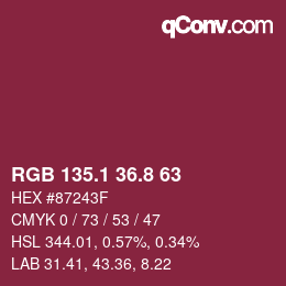 カラーコード: RGB 135.1 36.8 63 | qconv.com