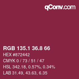 カラーコード: RGB 135.1 36.8 66 | qconv.com