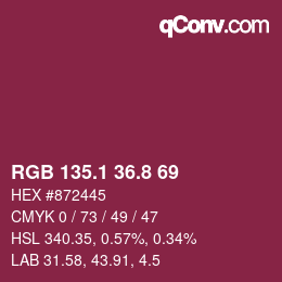 カラーコード: RGB 135.1 36.8 69 | qconv.com