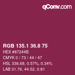 カラーコード: RGB 135.1 36.8 75 | qconv.com