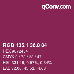 カラーコード: RGB 135.1 36.8 84 | qconv.com
