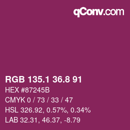 カラーコード: RGB 135.1 36.8 91 | qconv.com