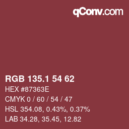カラーコード: RGB 135.1 54 62 | qconv.com