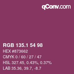 カラーコード: RGB 135.1 54 98 | qconv.com