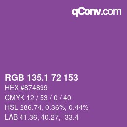 カラーコード: RGB 135.1 72 153 | qconv.com