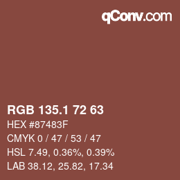 カラーコード: RGB 135.1 72 63 | qconv.com