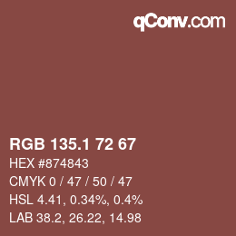 カラーコード: RGB 135.1 72 67 | qconv.com