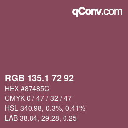 カラーコード: RGB 135.1 72 92 | qconv.com