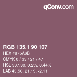 カラーコード: RGB 135.1 90 107 | qconv.com