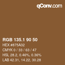 カラーコード: RGB 135.1 90 50 | qconv.com