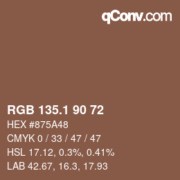 カラーコード: RGB 135.1 90 72 | qconv.com
