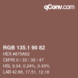 カラーコード: RGB 135.1 90 82 | qconv.com