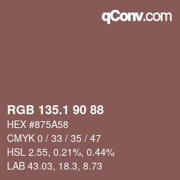 カラーコード: RGB 135.1 90 88 | qconv.com