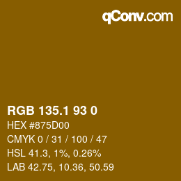カラーコード: RGB 135.1 93 0 | qconv.com