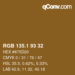 カラーコード: RGB 135.1 93 32 | qconv.com