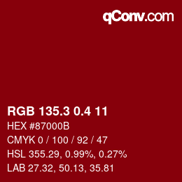 カラーコード: RGB 135.3 0.4 11 | qconv.com