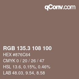 カラーコード: RGB 135.3 108 100 | qconv.com