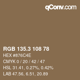 カラーコード: RGB 135.3 108 78 | qconv.com