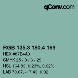 カラーコード: RGB 135.3 180.4 169 | qconv.com