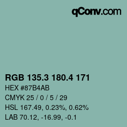 カラーコード: RGB 135.3 180.4 171 | qconv.com