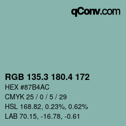 カラーコード: RGB 135.3 180.4 172 | qconv.com