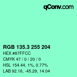 カラーコード: RGB 135.3 255 204 | qconv.com