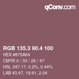 カラーコード: RGB 135.3 90.4 100 | qconv.com