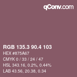 カラーコード: RGB 135.3 90.4 103 | qconv.com