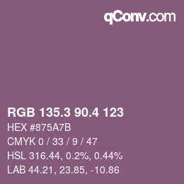 カラーコード: RGB 135.3 90.4 123 | qconv.com