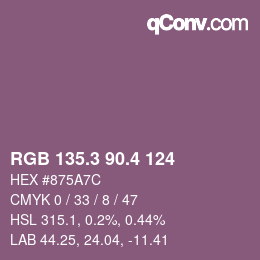 カラーコード: RGB 135.3 90.4 124 | qconv.com