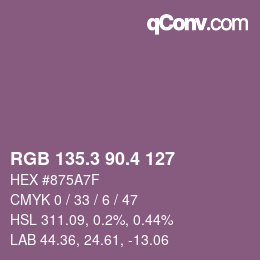 カラーコード: RGB 135.3 90.4 127 | qconv.com