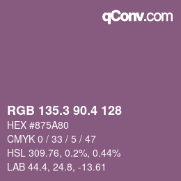 カラーコード: RGB 135.3 90.4 128 | qconv.com
