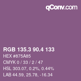 カラーコード: RGB 135.3 90.4 133 | qconv.com