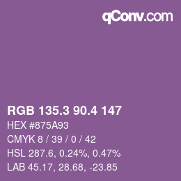 カラーコード: RGB 135.3 90.4 147 | qconv.com