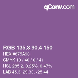 カラーコード: RGB 135.3 90.4 150 | qconv.com
