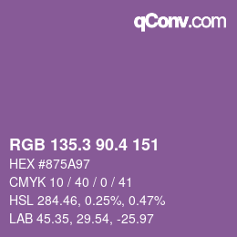カラーコード: RGB 135.3 90.4 151 | qconv.com