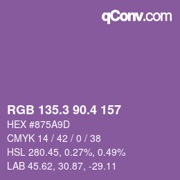 カラーコード: RGB 135.3 90.4 157 | qconv.com