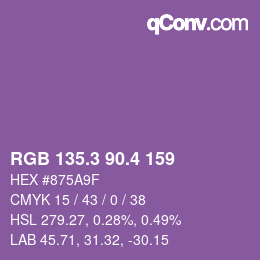 カラーコード: RGB 135.3 90.4 159 | qconv.com