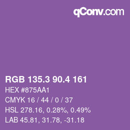 カラーコード: RGB 135.3 90.4 161 | qconv.com
