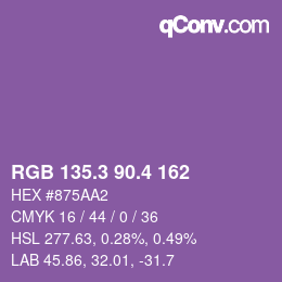 カラーコード: RGB 135.3 90.4 162 | qconv.com
